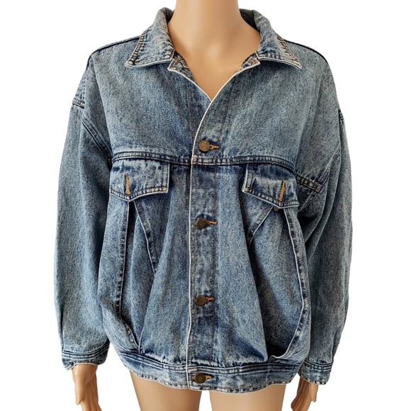Womens Blue Acid Wash Button Front Flap Pockets Denim Jean Jacket Size 8 - Picture 13 of 16